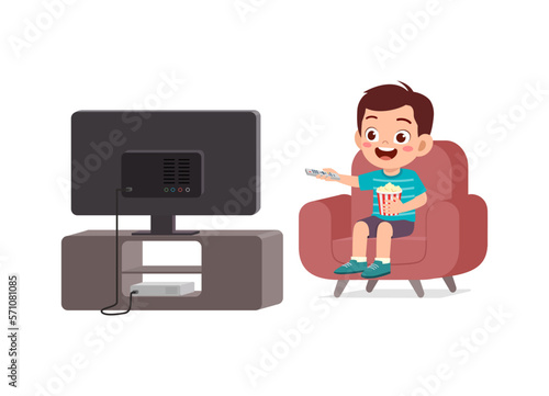 little kid watching television and feel happy