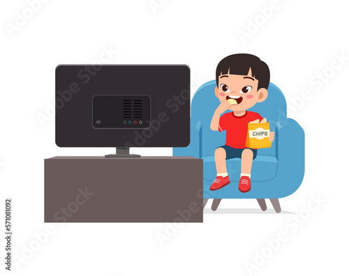 little kid watching television and feel happy