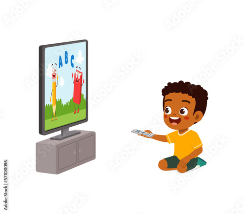 little kid watching television and feel happy