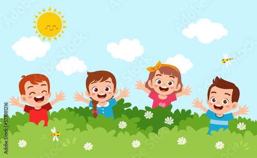 little kid play together with friend and feel happy