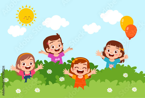 little kid play together with friend and feel happy