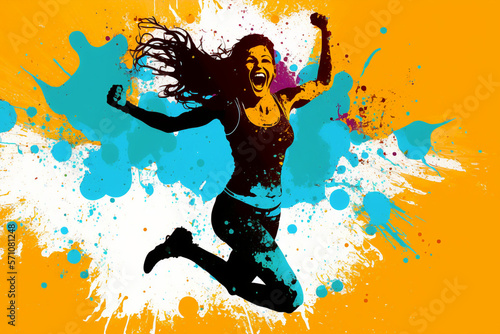 happy dancing sportive girl illustration on a colored background