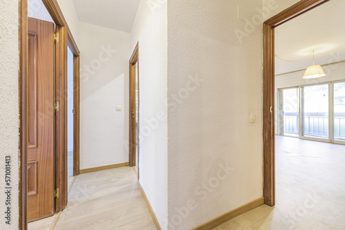 Wallpaper Mural Distributing corridors of a house with light oak flooring and sapele wood doors with access to other rooms with terraces Torontodigital.ca