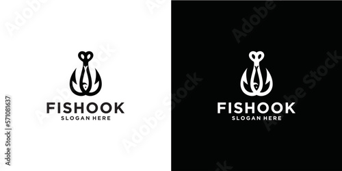 Fish Hook Logo Vector Modern Design Template. Fish Logo. Vector illustration. fish and hook logo design inspiration exclusive combination of hook and fish