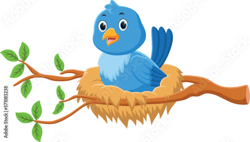 Cartoon cute Bird in the nest 