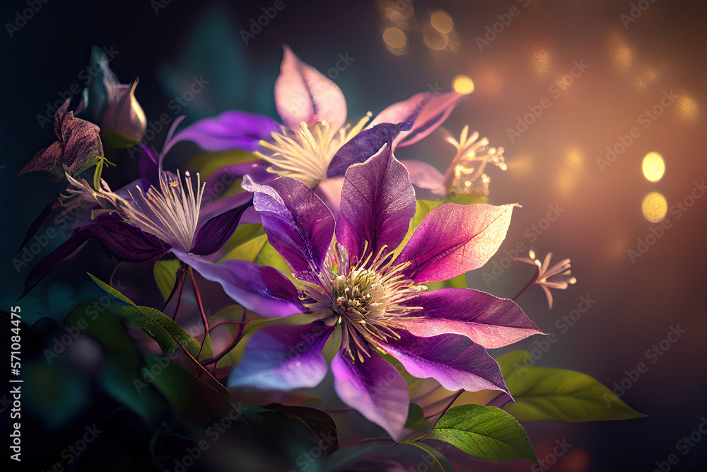 Clematis Flowers, Illustration, Generative AI Clematis Flowers, Illustration, Generative AI