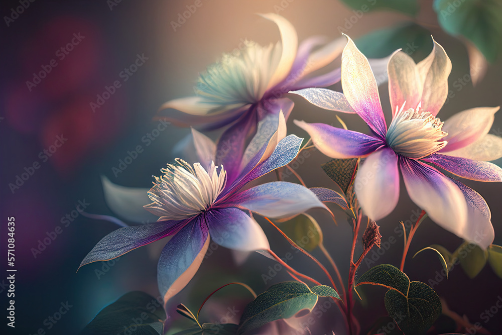 Fototapeta premium Clematis Flowers, Illustration, Generative AI