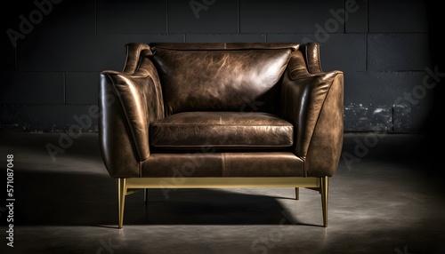 Leather armchair isolated on dark background. with focus stacking