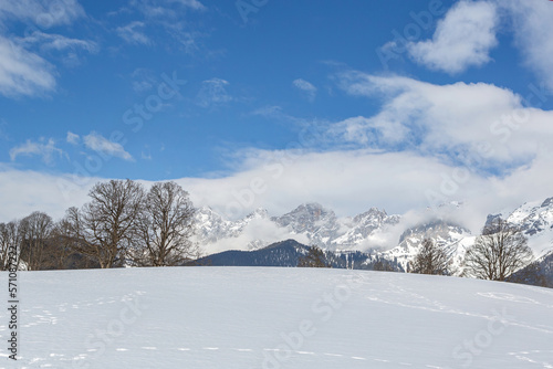 Beautiful snowy winter landscape around Ramsau and mount dachstein in austria photo