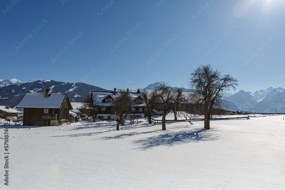 Beautiful snowy winter landscape around Ramsau and mount dachstein in austria
