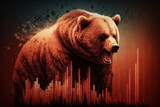 Bearish stock market concept. Angry bear with graph abstract background. Generative ai