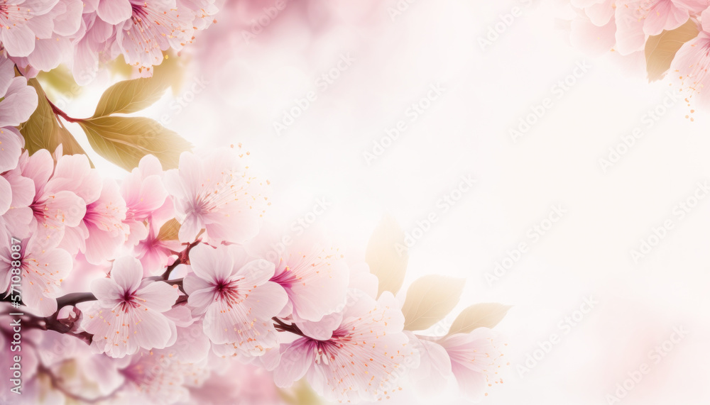 Copyspace of border pink cherry blossom abstract background. Pastel color tone. Generative ai Copyspace of border pink cherry blossom abstract background. Pastel color tone. Generative ai