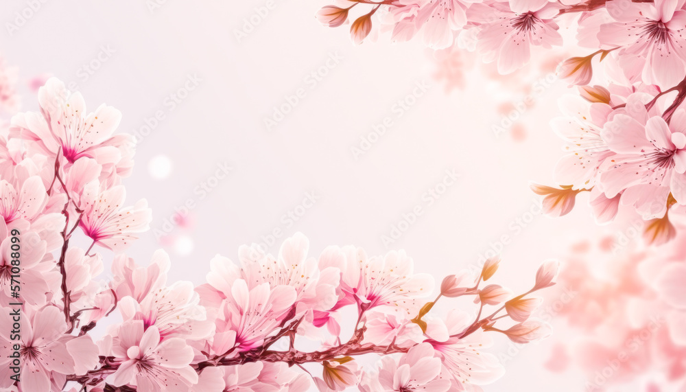 Copyspace of border pink cherry blossom abstract background. Pastel color tone. Generative ai Copyspace of border pink cherry blossom abstract background. Pastel color tone. Generative ai