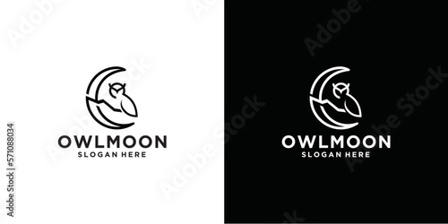 moon owl logo design vector illustration, combination of owl and moon