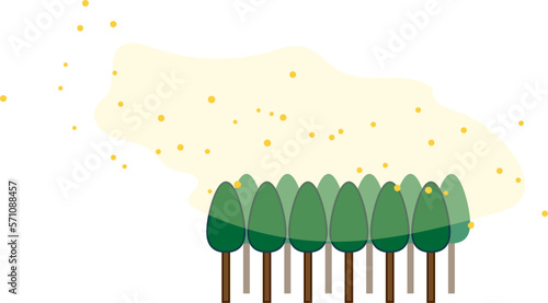 花粉を飛ばす杉の林のかわいいイラスト