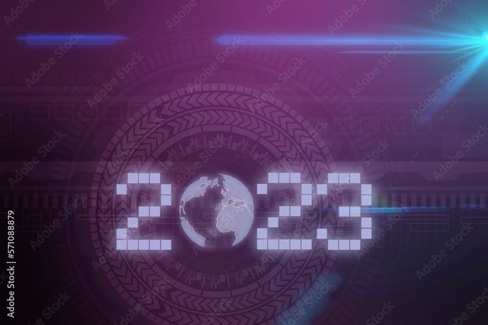 digital modern technology background and 2023 new year text, concept of plan and strategy
