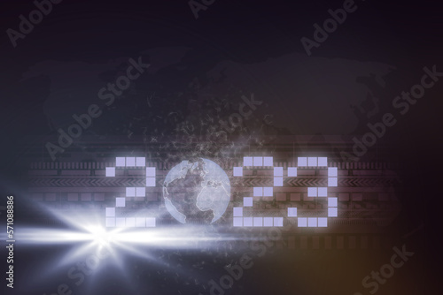 digital modern technology background and 2023 new year text, concept of plan and strategy