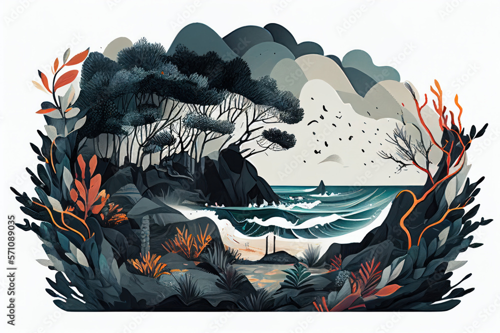 Abstract coastal storm nature landscape illustration