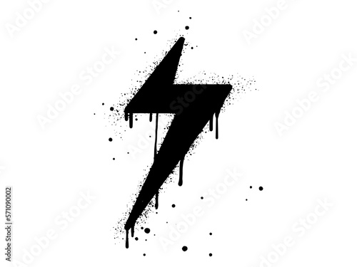 Spray painted graffiti Electric lightning flash, Lightning bolt in black over white. Drops of sprayed thunder bolt symbol. isolated on white background. vector illustration