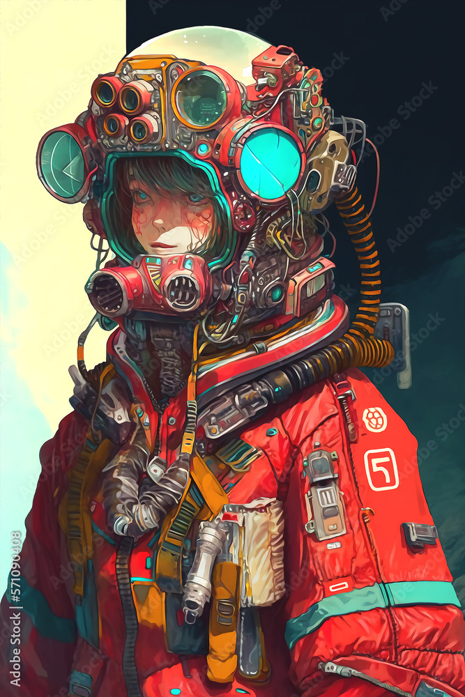 Anime Cyberpunk Girl Futuristic Animeart Style Classic Stock Illustration   Adobe Stock