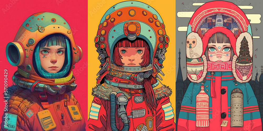 Russian doll illustration. Colorful character design with contrast background. Isolated composition, collection