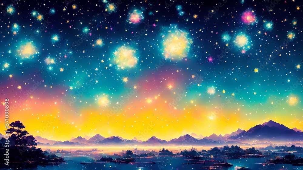 beautiful anime style wallpaper.landscape. colorful clouds. generated with ai