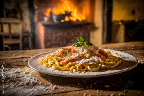 pasta rigatoni, penne, cheese, Spaghetti, Tagliatelle, Linguine, tomato sauce, parmesan, basil, GENERATIVE AI