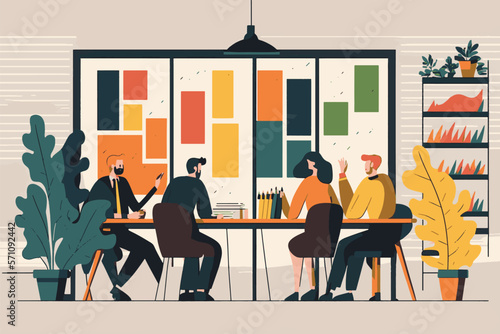  2D flat illustration, Team of professionals discussing over new business project ,Flat vector illustration