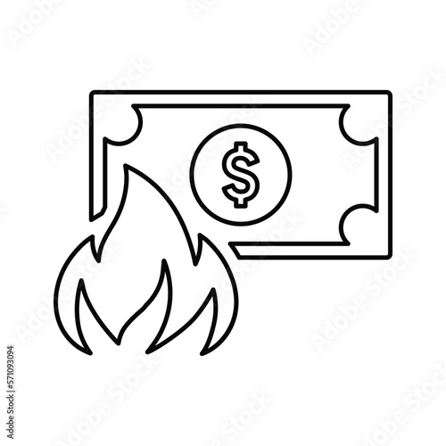 Money Burning icon. Vector illustration. Outline symbol. 