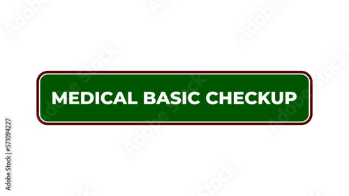 Medical basic checkup counter sign board plaque in hospital center, vector illustration in trendy style with matching green medical color. Tanda loket cek kesehatan dasar. Editable graphic resources.