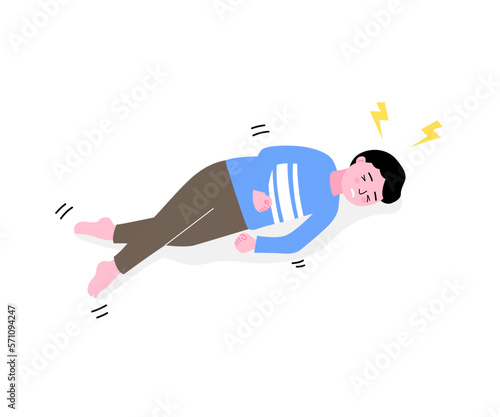 Isolated of a child boy with epileptic seizures, flat vector illustration.