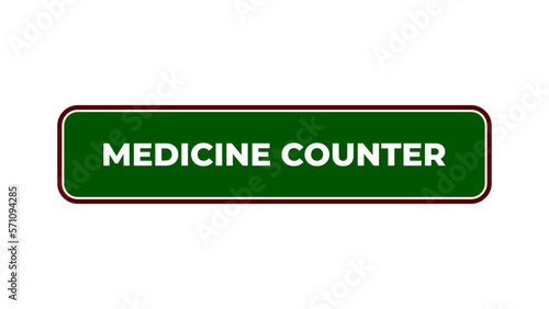 Medicine counter sign board plaque in hospital center, vector illustration in trendy style with matching green medical color. Tanda Loket Pengambilan Obat. Editable graphic resources.