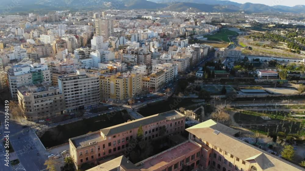 Drone moving forward over Palma De Mallorca. Drone moving forward over Palma De Mallorca.
