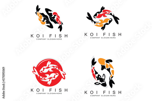Koi Fish Logo Design, Ornamental Fish Vector, Aquarium Ornament Illustration Brand product