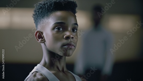Empowering Children in the Workplace: Celebrating Diversity, Equity, and Inclusion (DEI) in the Industry with African American boy as a Dancer (black) (generative AI)