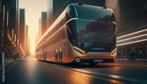 Autonomous Bus. Future, futuristic. Public Transportation. Sustainable City. City Bus. Generative AI. photo