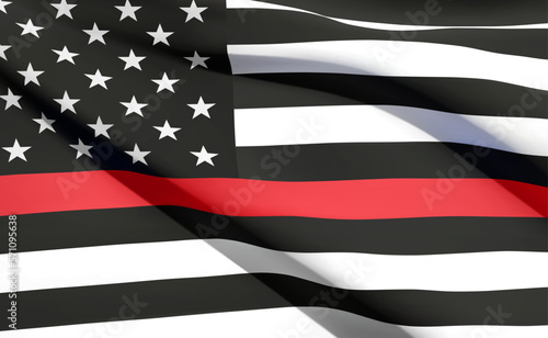 Thin Red Line. Firefighter Flag. Remembering, memories on fallen fire fighters officers on duty. EPS10 vector