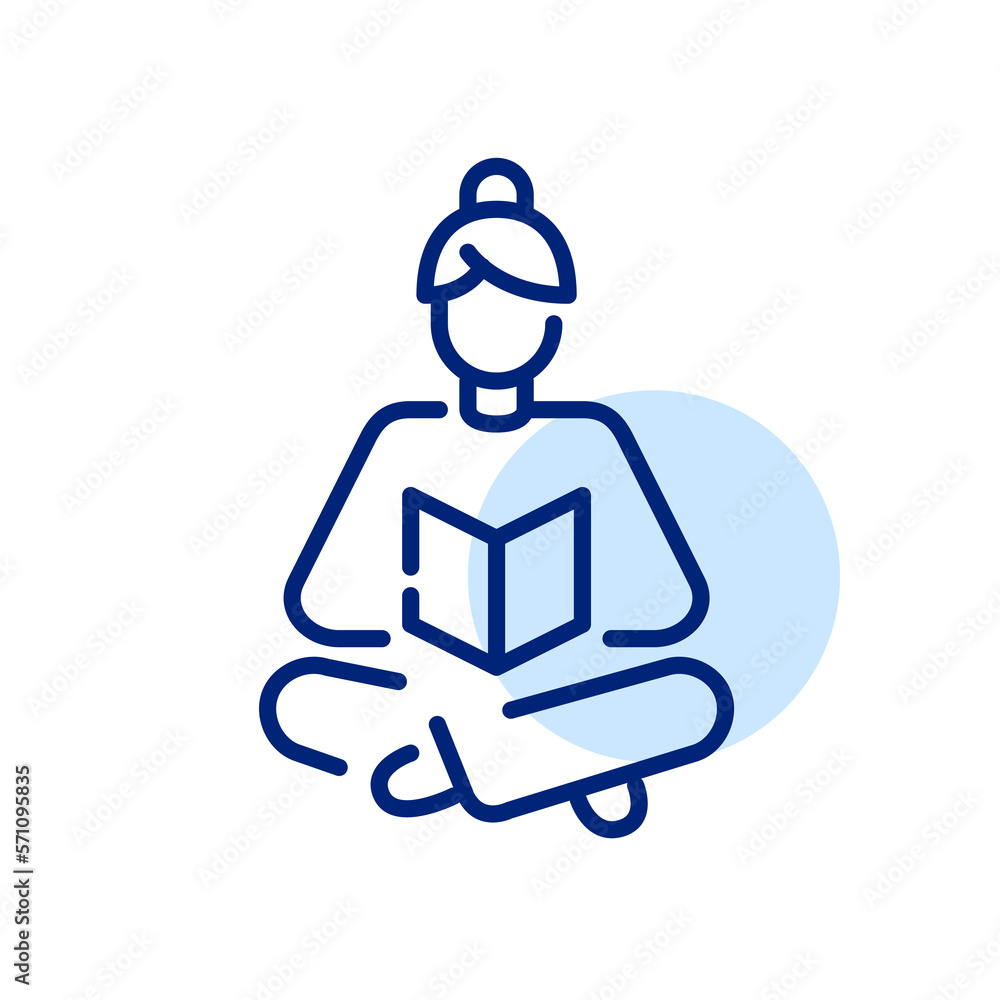 Woman sitting with legs crossed reading a book or magazine. Pixel perfect, editable stroke icon Woman sitting with legs crossed reading a book or magazine. Pixel perfect, editable stroke icon