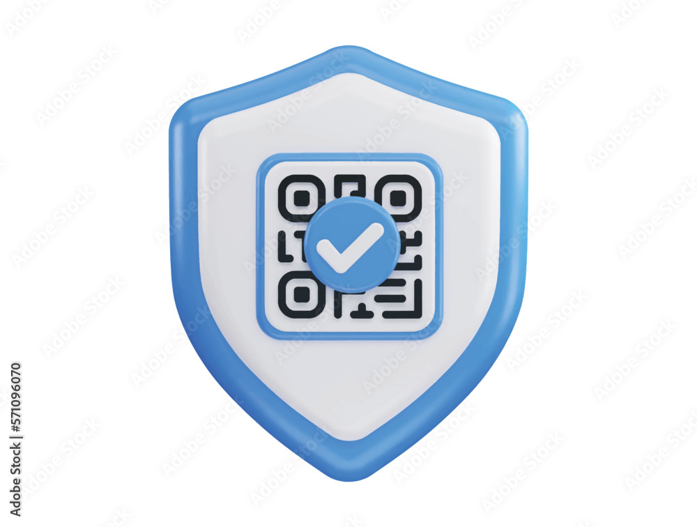 QR code with protect shield 3d rendering vector icon illustration QR code with protect shield 3d rendering vector icon illustration