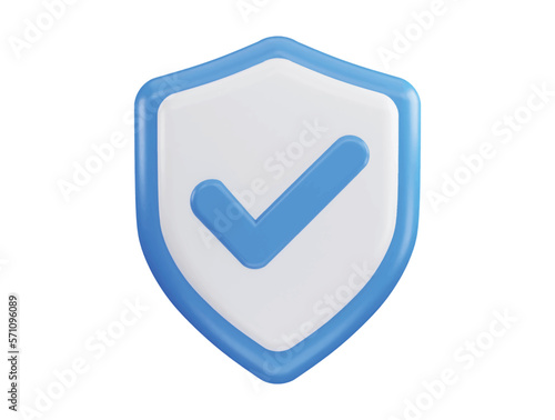 Right mark with protect shield 3d rendering vector icon illustration