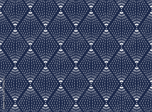 Abstract . Sashiko seamless pattern. line white on indigo background. design for pillow, print, fashion, clothing, fabric, gift wrap. Vector. photo