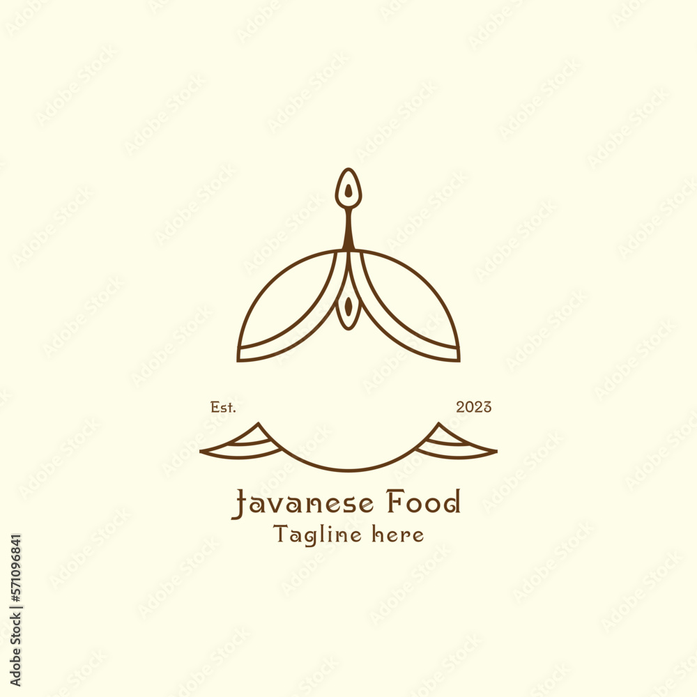 Javanese food logo design illustration Creative icon idea, vector symbol, flat, simple male batik headdress, fork, spoon dish, traditional tradition, elegant minimalism, linear line. For small stall Javanese food logo design illustration Creative icon idea, vector symbol, flat, simple male batik headdress, fork, spoon dish, traditional tradition, elegant minimalism, linear line. For small stall