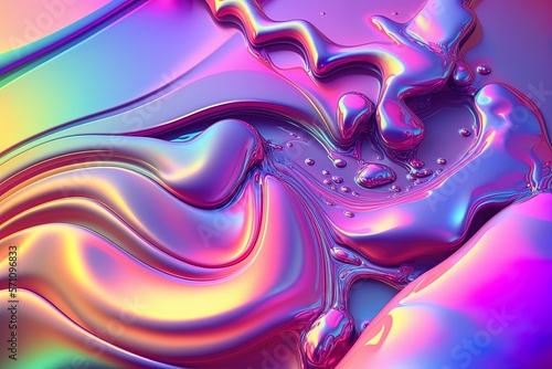 Holographic liquid background. Holograph color texture with foil effect. Halographic iridescent backdrop. Pearlescent gradient for design prints. Rainbow metal. Generative ai