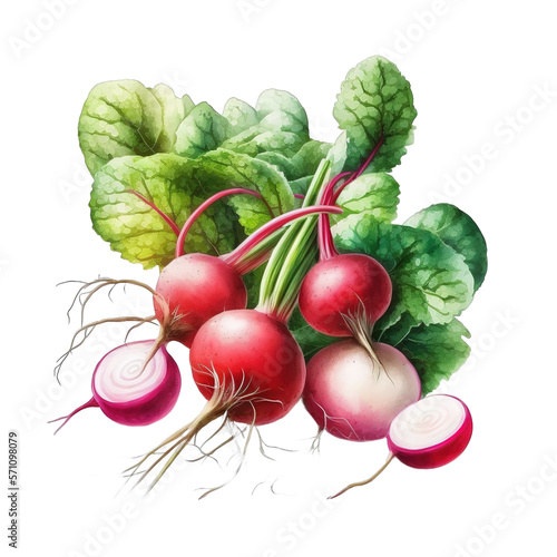 A Group of Radishes Watercolor, Vegetable Illustration Mockup - Generative AI