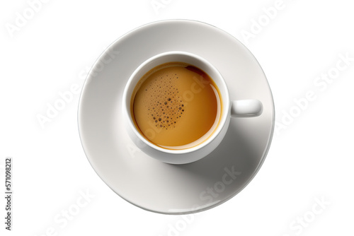 Foto A White Cup of Coffee Mug with Hot Fresh Brewed Espresso Coffee, Top View - Genr