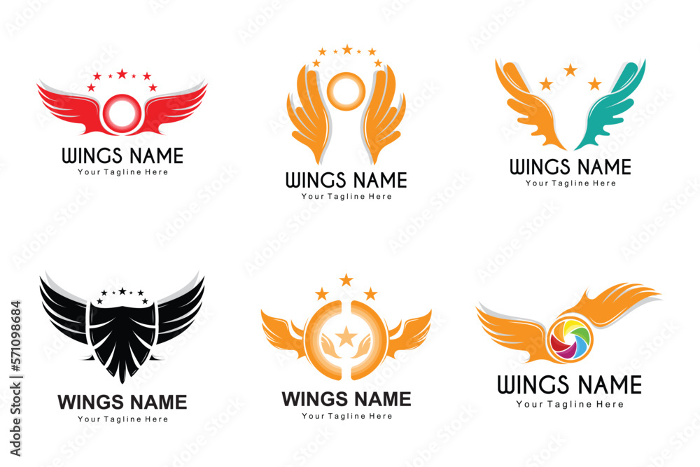 Wings Logo Design, Shield Wings Vector, Bird Feather Illustration Wings Logo Design, Shield Wings Vector, Bird Feather Illustration