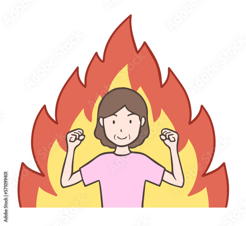 情熱的に燃えている中年女性