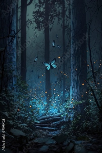 firefly in the forest at night with Generative AI