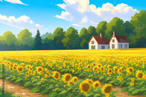 landscape with sunflowers, wallpaper 