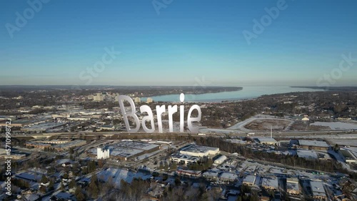Down Town Barrie Drone View With 3d letters saying barrie photo